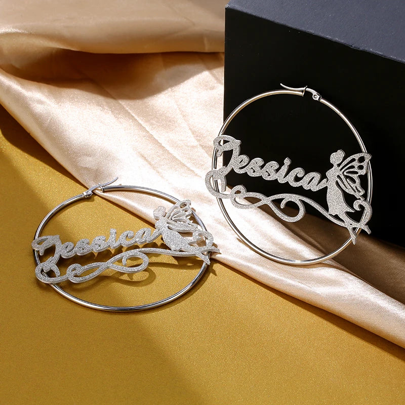 Customized Name Stainless Steel Silver 18K Gold Plated Hoop Earrings Personalized Fashion Simple Style European Unique Women's