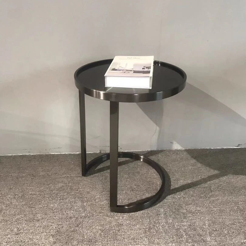 Double Deck Round Small Coffee Table Gold Metal Living Room Luxury Black Tempered Glass Side Table