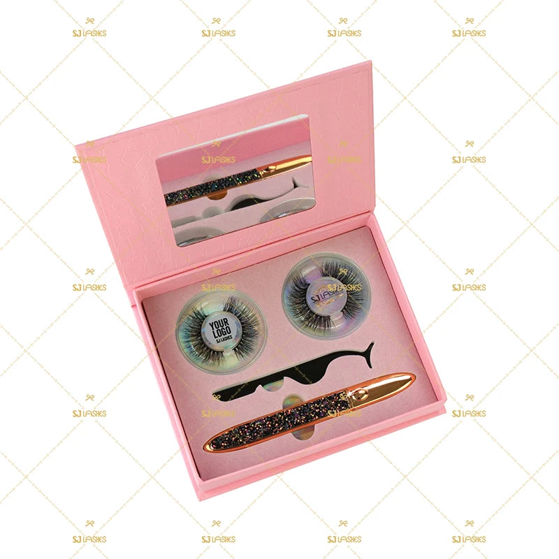 Mink Lash Kit with Magic Glue Eyeliner Adhesive Custom Box Eyelash Set Full Strip Money Dollar Eyelashes Magnetic Eyelash Bundle MegaBDM