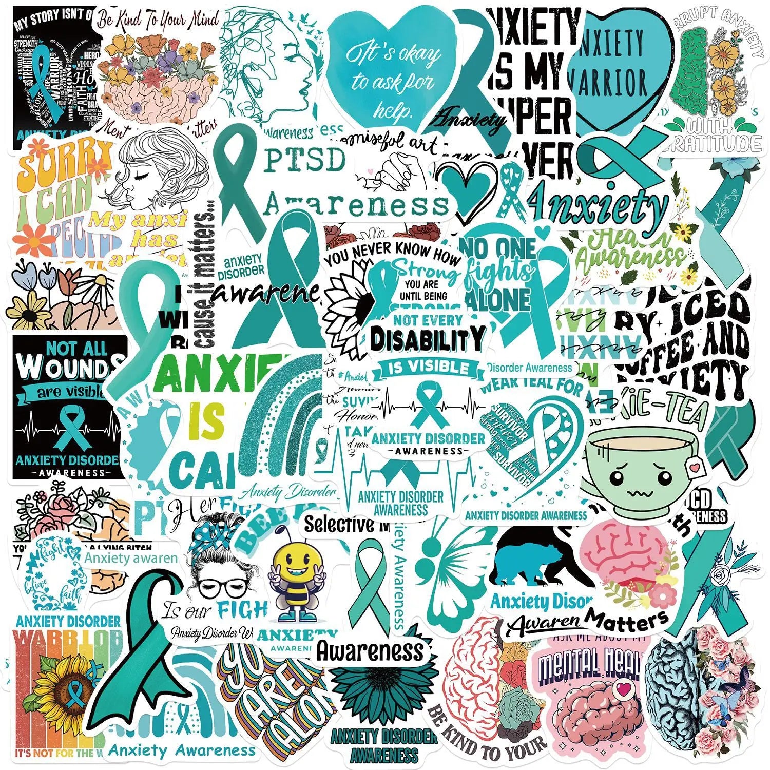 50PCS Inspirational Mental Health Stress Relief Calm Decals Anxiety Awareness Sticker