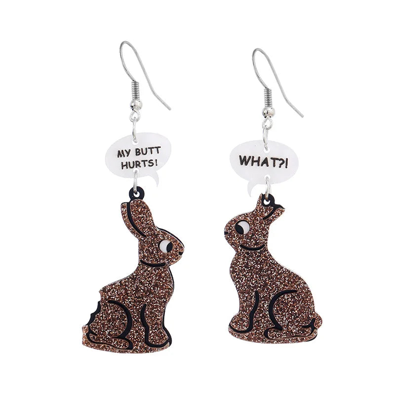 Western Easter Bunny Brown Glitter Lettering Creative Children's Gift Popular Animal Acrylic Drop Earrings Female
