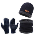 Winter Fashion Knitted Soft Wool Three Piece Set Solid Color Warm Hood Luxury Beanie Gloves Hat and Scarf Set Men Woman