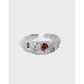 Luxury Geometric Texture 925 Sterling Silver Colorful CZ Zircon Wedding Adjustable Rings for Women