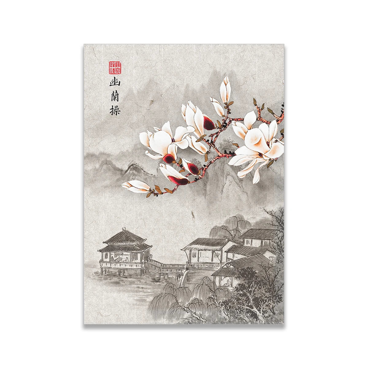 Chinese Style Painting Mountain Flower Canvas Poster Wall Art Decor Oil Painting on Canvas Posters Prints Wall Art Picture