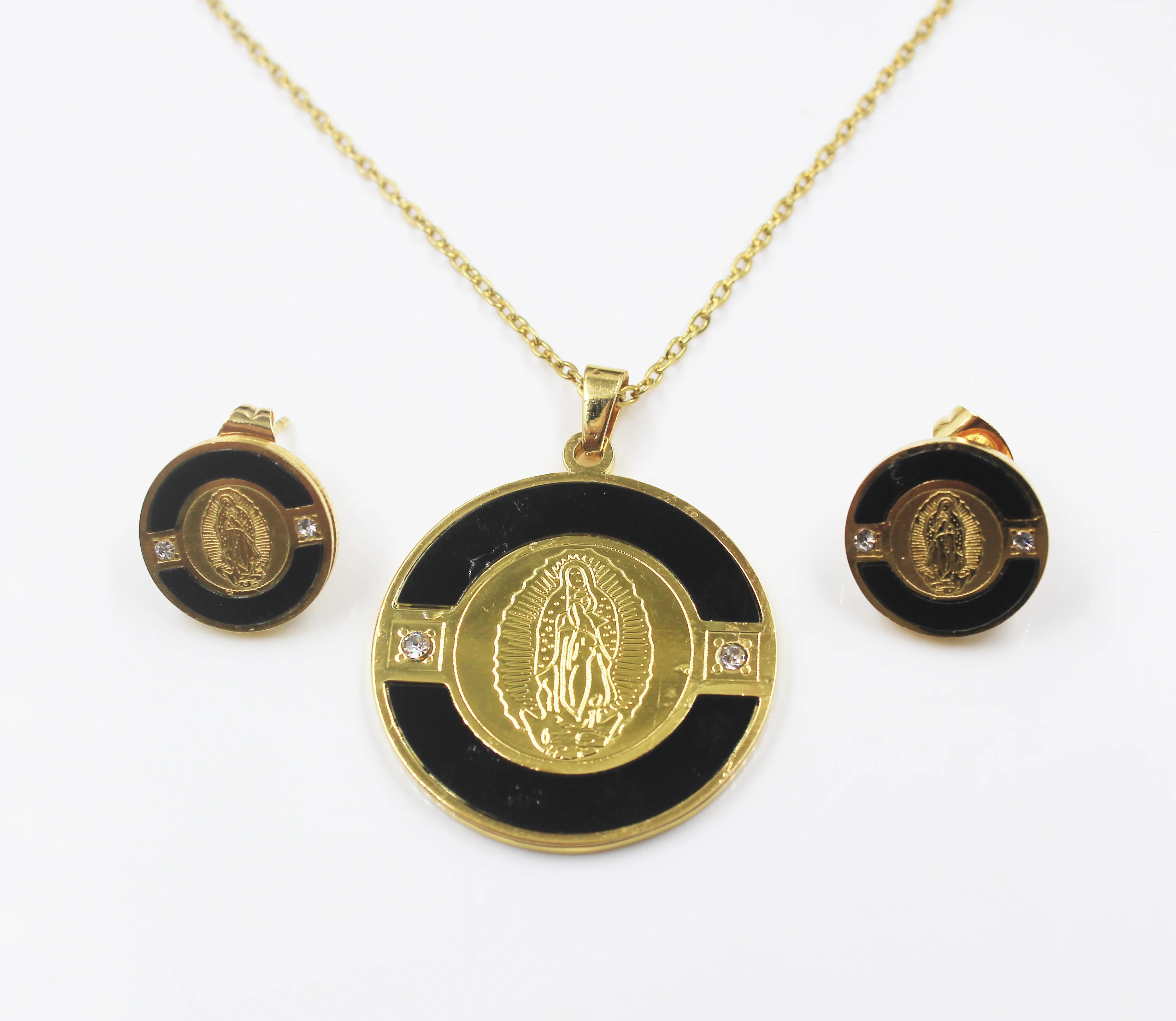 BMZ 2022 New Arrival Religious 4 Pis Jewelry Set Gold Stainless Virgin Mary Pendant Necklace