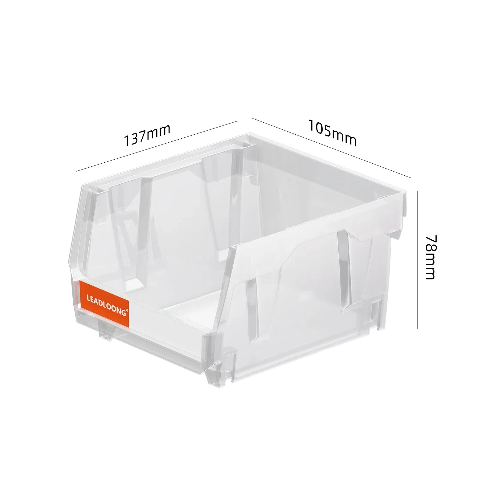 LEADLOONG V1 Transparent Plastic Injection Molded Stackable Storage Bin 13.5x10.5x7.6cm/5x4x3in Nail & Screw Organizer