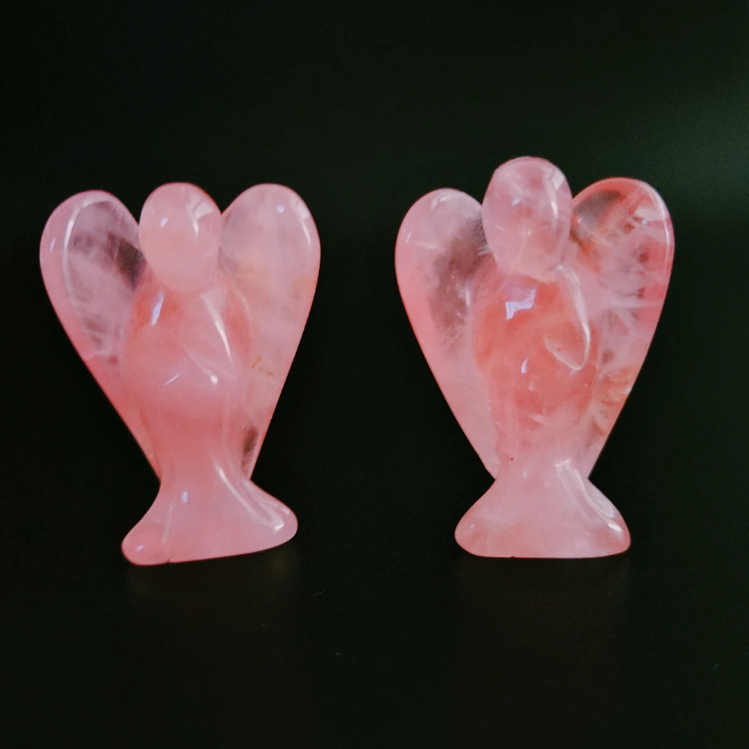Huiying Rose Quartz Angel Carving 2 Inch Sculpture for Decoration Crafts