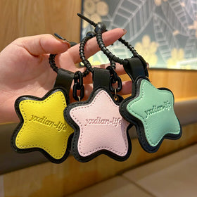 PU Leather Star Keychain Five Pointed Star Pendant with Stitching