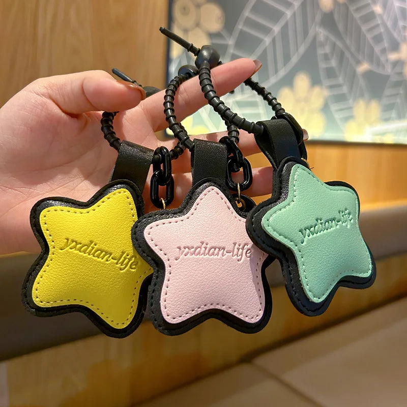 PU Leather Star Keychain Five Pointed Star Pendant with Stitching