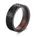 POYA Tungsten Wedding Band 8mm Black Hammered Promise Ring with Snake Wood Inside Comfort Fit