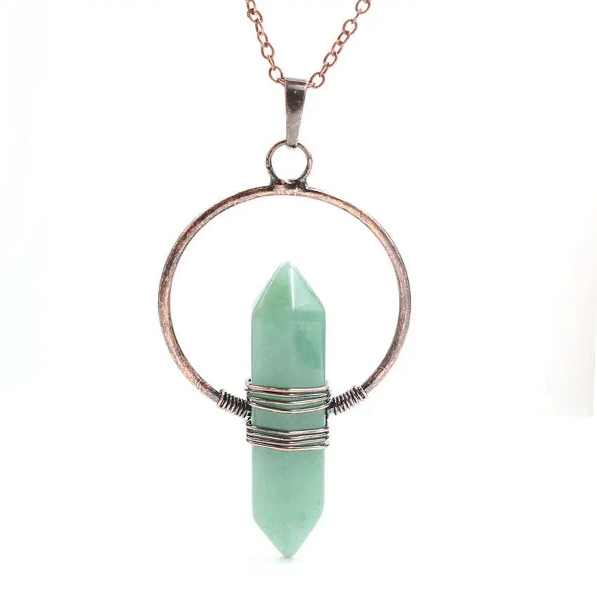 Hexagonal Chakra Crystal Bullet Shape Gemstone Necklaces Quartz Stone Chain Necklaces with Storage Bag