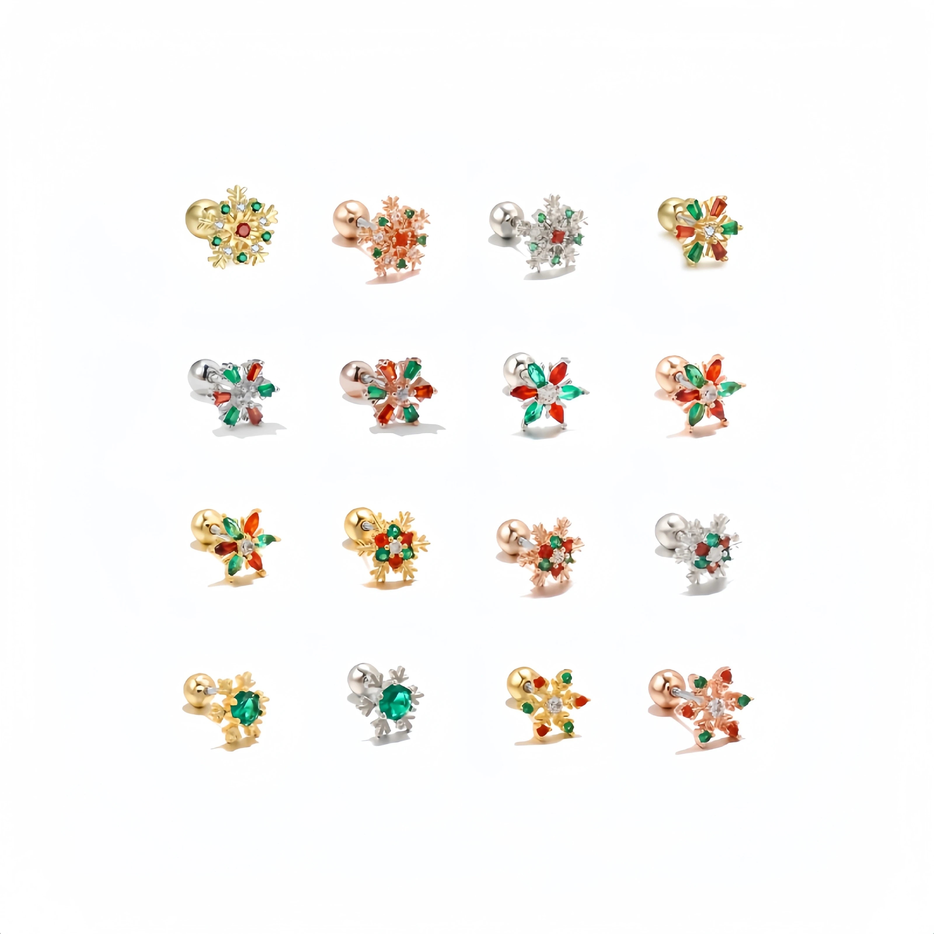 Christmas Winter Fashion 18K Gold Plated Stud Earrings with Zircon Rhinestone Snow Flake Design Jewelry