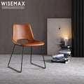 WISEMAX FURNITURE Cheap Wholesale Price Italy Luxury Design Saddle Leather Black Metal Legs Dining Chair for Restaurant Hotel