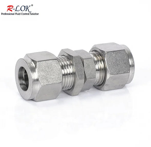 Stainless Steel 316/304 Double Ferrule Bulkhead Union Fitting Polished Surface 1/8''-2'' Size Corrosion-Resistant for Laboratory