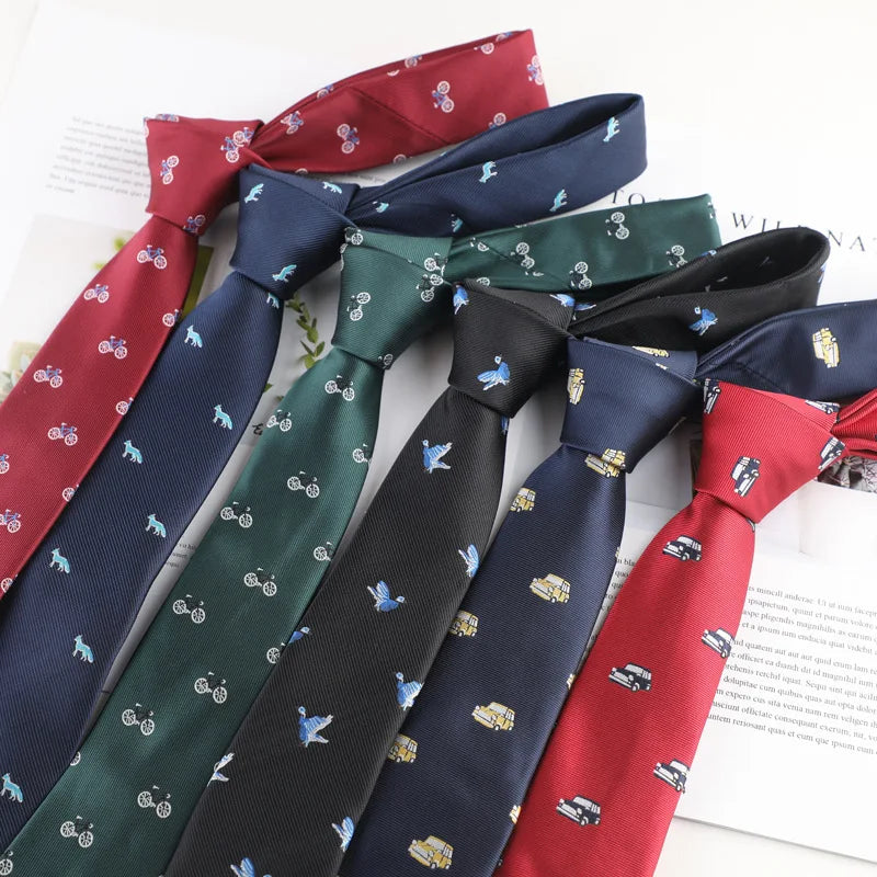 Boy Girl Tie Navy Blue Green Burgundy-Fashionable Woven Jacquard Neckties Featuring Wolf Deer Air Balloon Designs for Parties