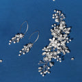 SLBRIDAL Handmade Alloy Crystal Rhinestones Pearls Bridal Headband Earrings Set Wedding Headpieces Women Girls Hair Jewelry