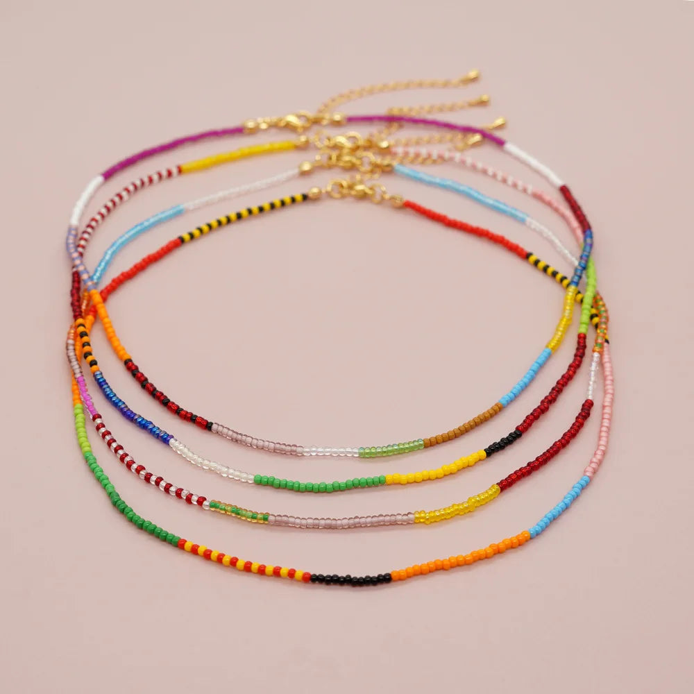Boho Handmade Colorful Beaded Choker Necklace Seed Beads Necklace for Women Jewelry