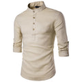 S-2XL New Men's Solid Color Stand Collar Long-sleeved Cotton and Linen Shirt Large Size Fashion Casual Men's Shirt