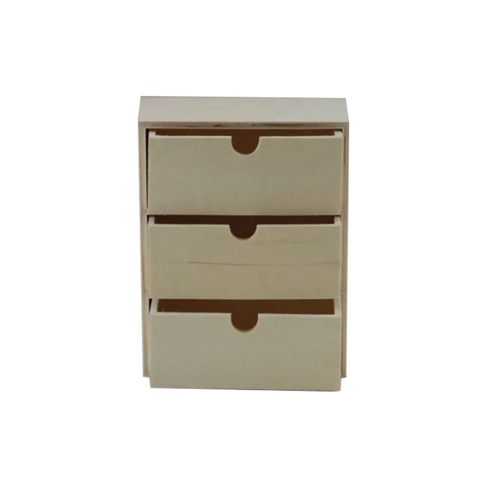Small Unfinished Wooden Jewelry Cabinet Storage Organizer Box Furniture 3 Drawers for Office Makeup Standing Type Installation MegaBDM