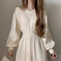 Wholesale 2026 Autumn Vintage Temperament V-neck Waist Slimming Corduroy Long Sleeved Knitted Women's Dress