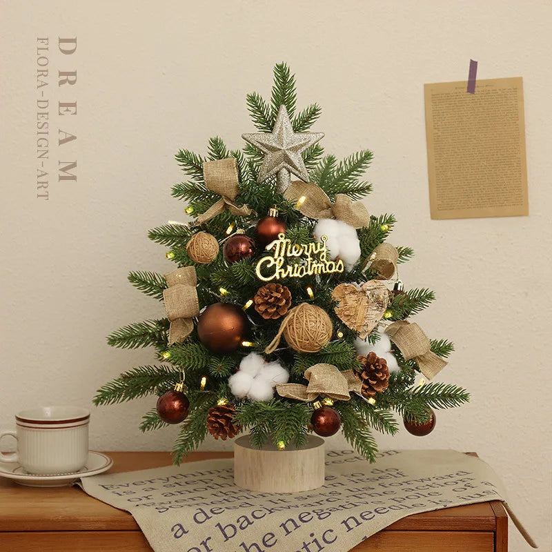 Jiuyi 45cm Desktop DIY Luminous LED Light Artificial Christmas Tree New PE New Year Holiday Dinner Decoration PVC Material