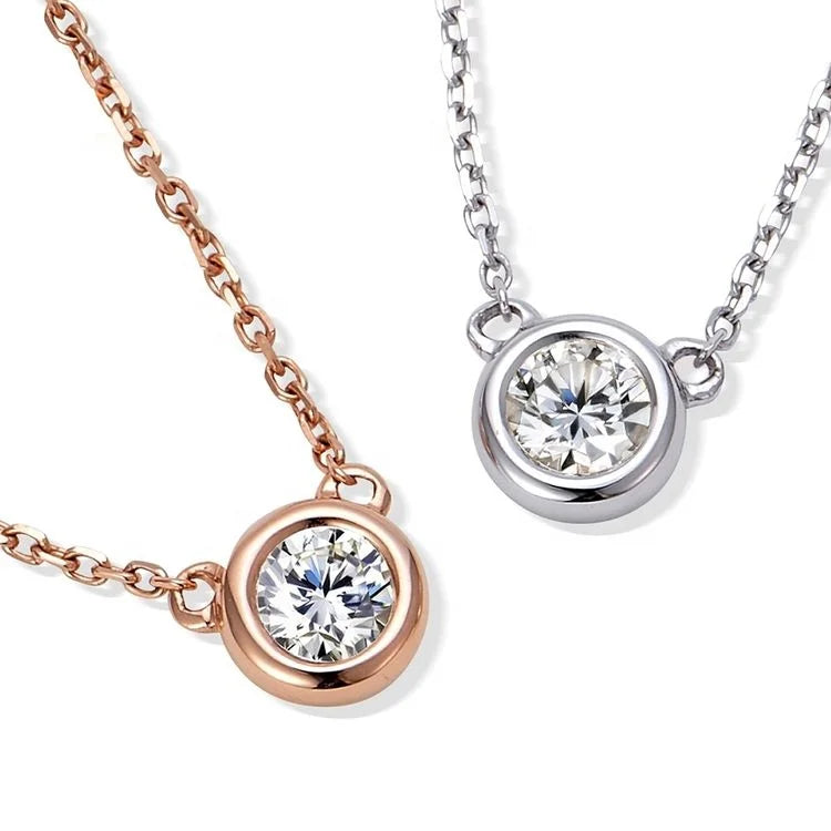 Jewelry Real 18k Solid Gold Round Circle 1 Carat Lab Diamond Round Pendant Set Trend Diamond Pendant Necklace MegaBDM