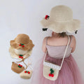 WD-A717 Beach Bucket Straw Hat Set for Kids Unisex Paper Sun Hat Flower Bowknot Fishing Travel Outdoor Wide Brim Summer 2 Pcs