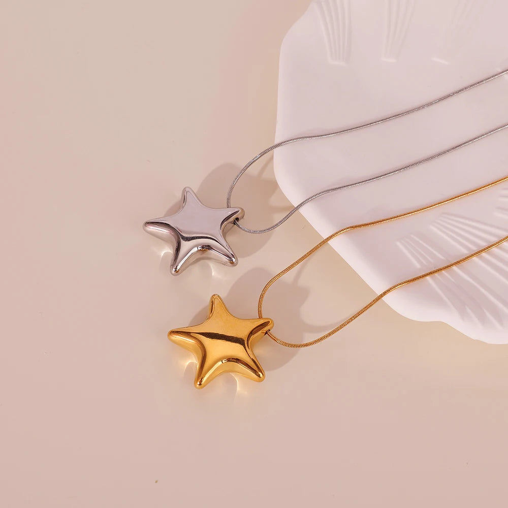 Minimalist 18K Gold PVD Plating Stainless Steel Star Charm Pendant High Polishing  Necklace Waterproof Hypoallergenic