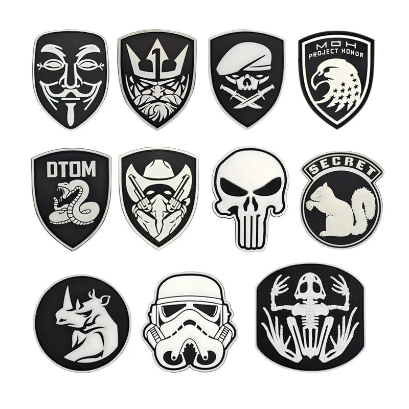 PVC Luminous Rubber Patches 3D  Soft Badge With Hooks Stock Multiple Types