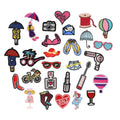 Kawaii Girl Cosmetic Makeup Theme Sunglass Slipper Umbrella Design Iron on Embroidery Patches for Clothes Bag Cap