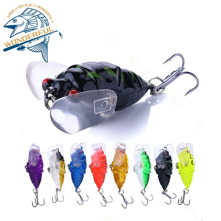 Hot Selling Artificial Plastic Bionic Hard Tackle Freshwater Floating Insect Cicada Fishing Lure for Perch