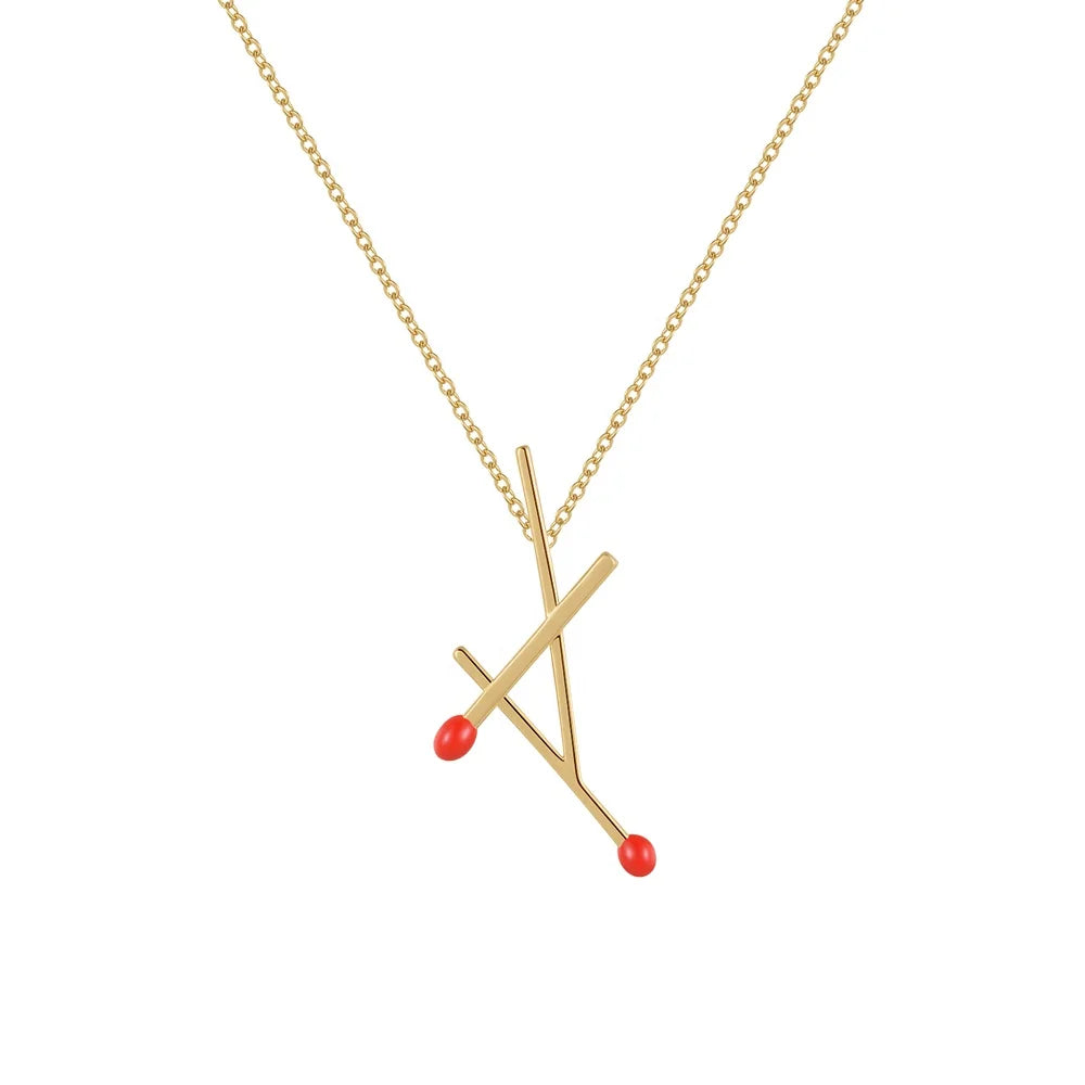 Original Design 18K Gold Plated Brass Jewelry Matchstick Necklace for Women Gold Color Gift Necklaces P223353