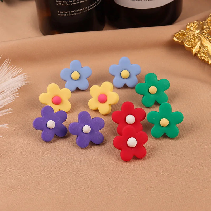 2025 New Multicolor Flower Handmade Soft Ceramic Earrings Polymer Clay Earrings Handmade  for Girls