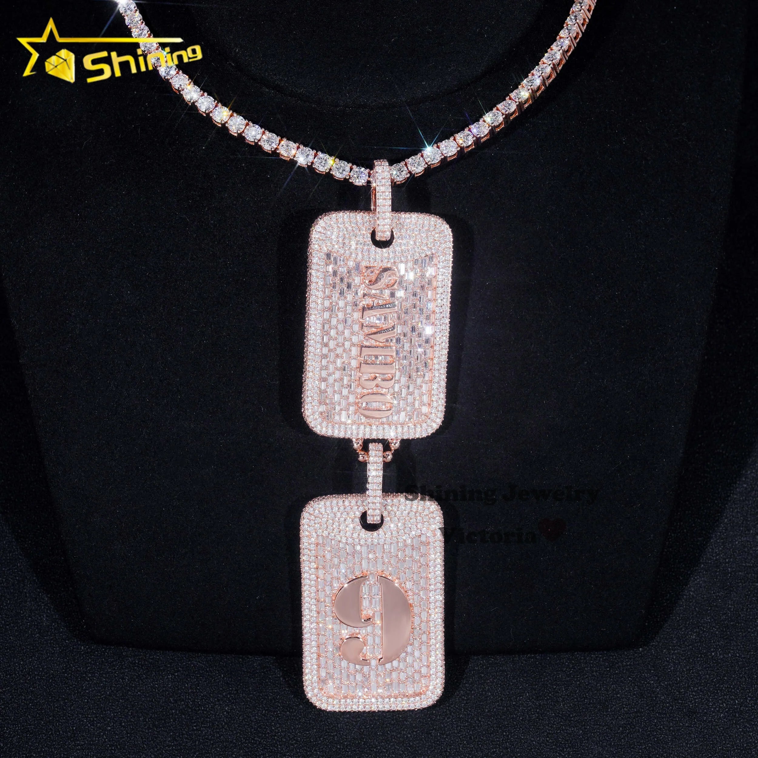 Trendy Custom Tap Pendant Moissanite Hip Hop Jewelry Iced Out Pendant Sterling Silver 925 Moissanite Dog Tag Pendant