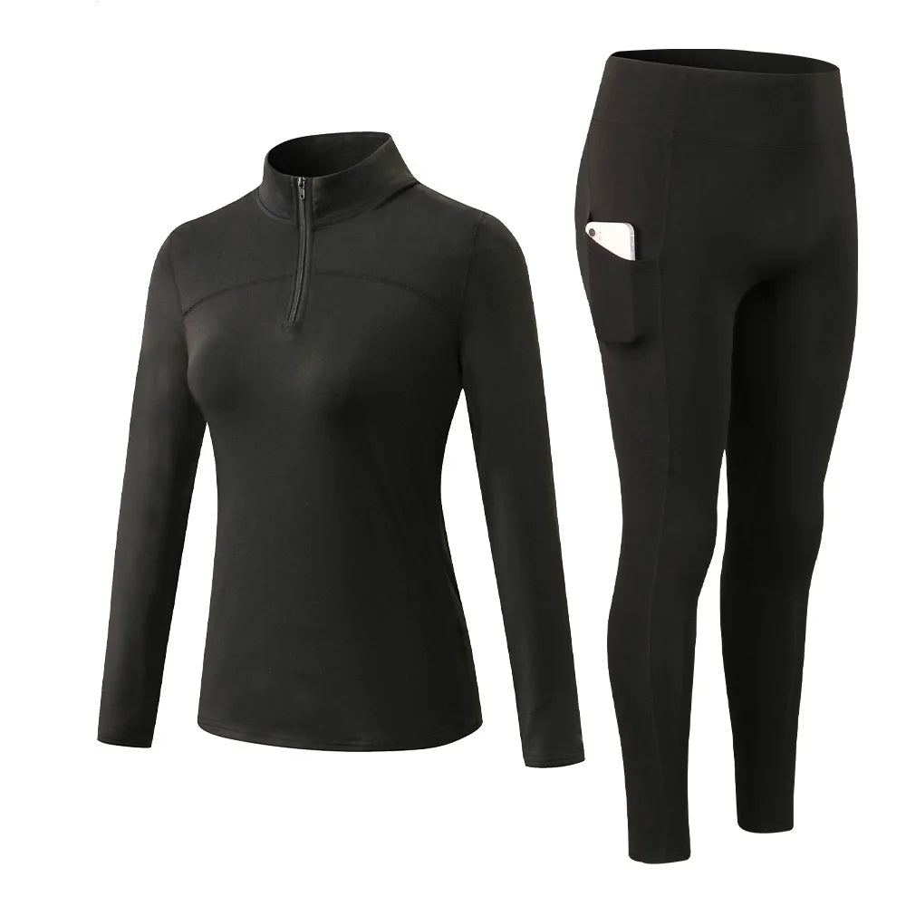 JINQI Custom logo Women 2pcs Long Johns Top Bottom Fever Seamless Warmth Long Freezon Winterthermal Underwear Set