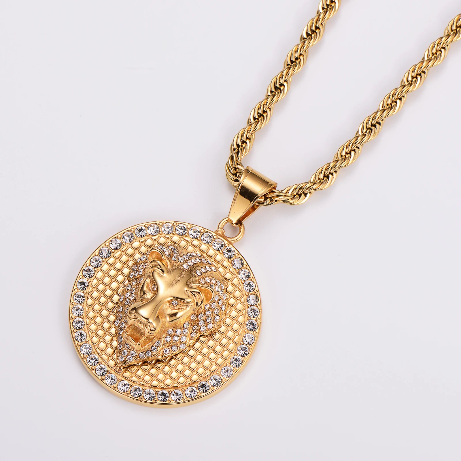 Custom Waterproof 316L Stainless Steel Mens Iced Out Hip Hop Jewelry Coin Pendant lion