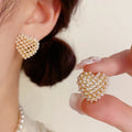 2025 New Fashion Elegant Copper Unique Heart Stud Earrings for Women Dainty Tiny Pearl Nice Party Jewelry