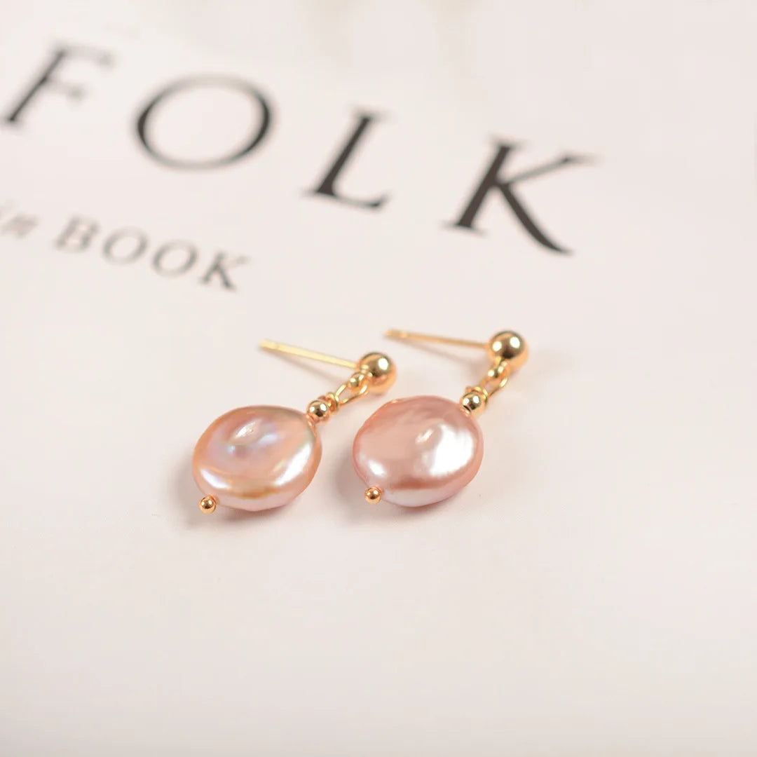 Wholesale 14k Gold Filled Large Irregular Baroque Freshwater Pearl Stud Earrings Women's Fashion Drop Hanging Studs