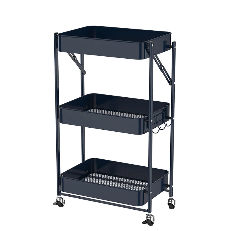 Fashion Metal Rolling Storage Holder Organizer Storage Utility Rack Tool Trolley Multipurpose 3 Tier Folding Rolling Cart