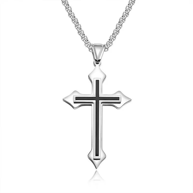 Personal Stainless Steel Cross Drops Pendant Necklace Stylish Red Diamond Wing Necklace for Women Men Accessories Gifts