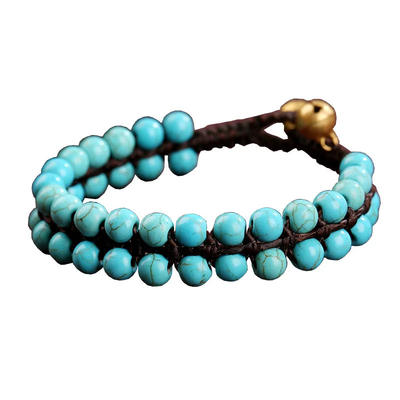 Fashion Boho Handmade Macrame Bracelet for Girls 4mm Turquoise Beaded Braided Wax Strands Wrap Ball Shape for Gift