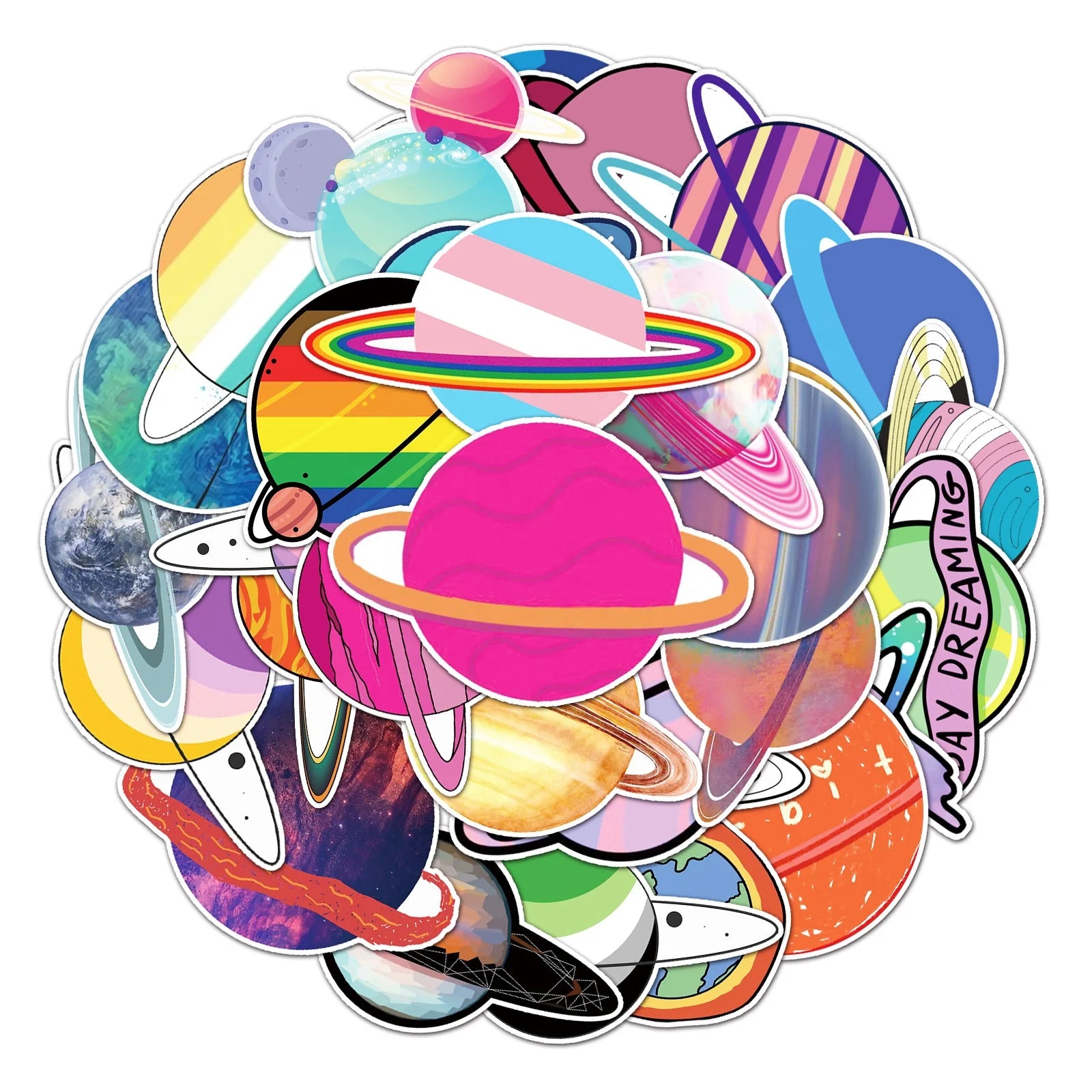 50Pcs Rainbow Planet Outer Space Graffiti Earth Stickers Ins graffiti Stickers