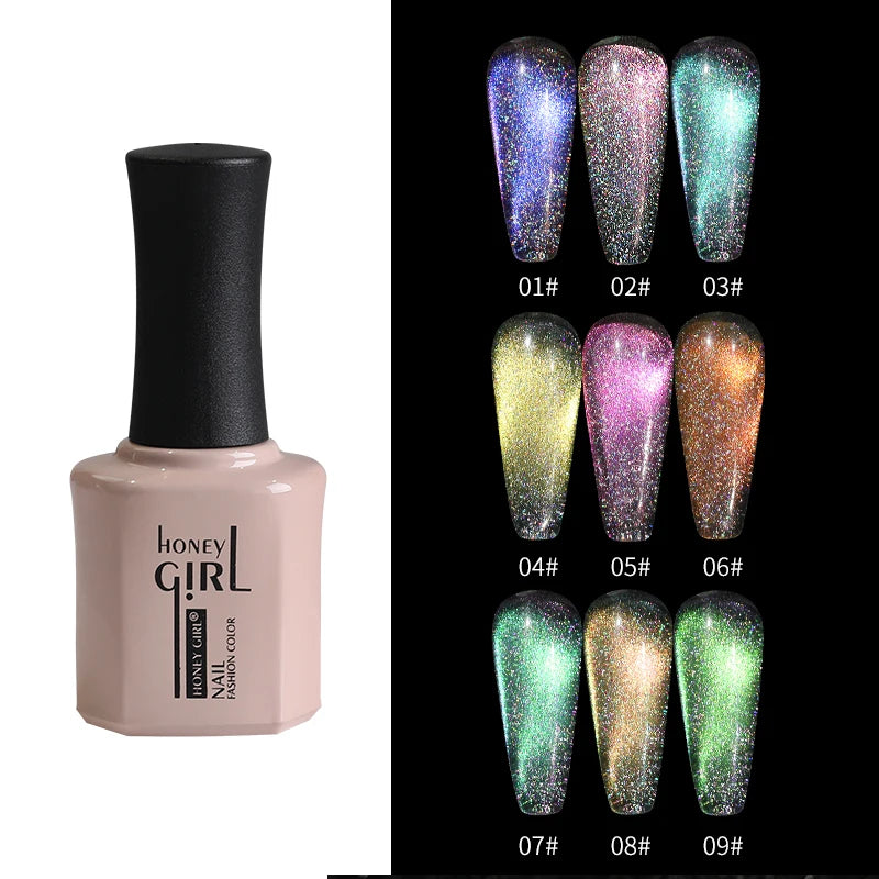 HONEY GIRL OEM Quality 9D Cat Eye UV LED Gel Nail Polish Non-Toxic Bottle Holographic Color Laser 15ml Volume Nails Supplies