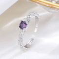 Elegant 925 Sterling Silver Women Luxury Purple CZ Diamond Irregular Texture Folds Open Adjustable Ring