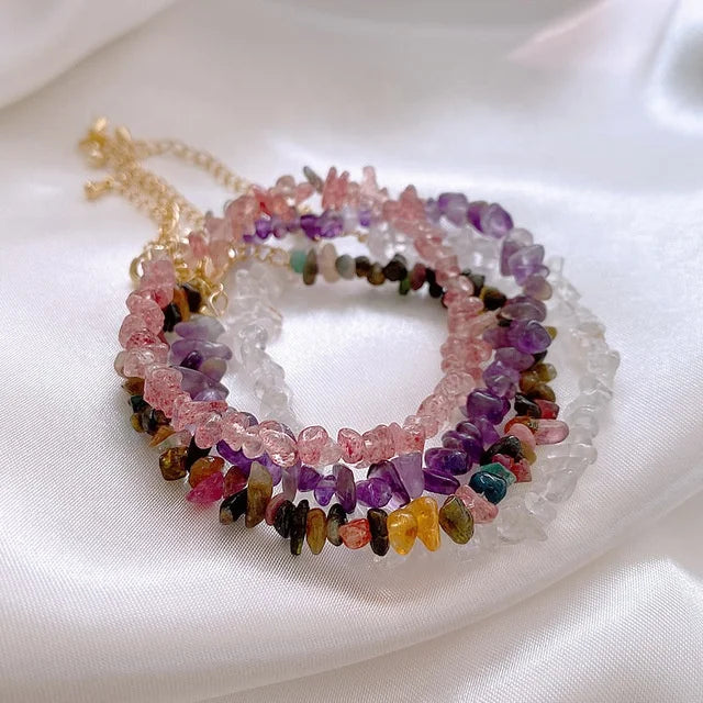 2023 New Rose Quartz Geometric Bracelet Colorful Adjustable Stone Bracelet Natural Irregular Crystal Beaded Bracelet for Girls