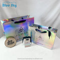 Retail Luxury Mirror Cardboard Shopper Holographic Custom Logo Clothing Packaging Carrier Hologram Paper Shopping Bag
