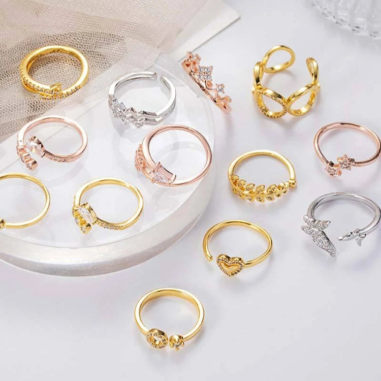 G261 27 Styles Gold Plated Rings Rhinestone Butterfly Queen Temperament Adjustable Personality Woman Rings