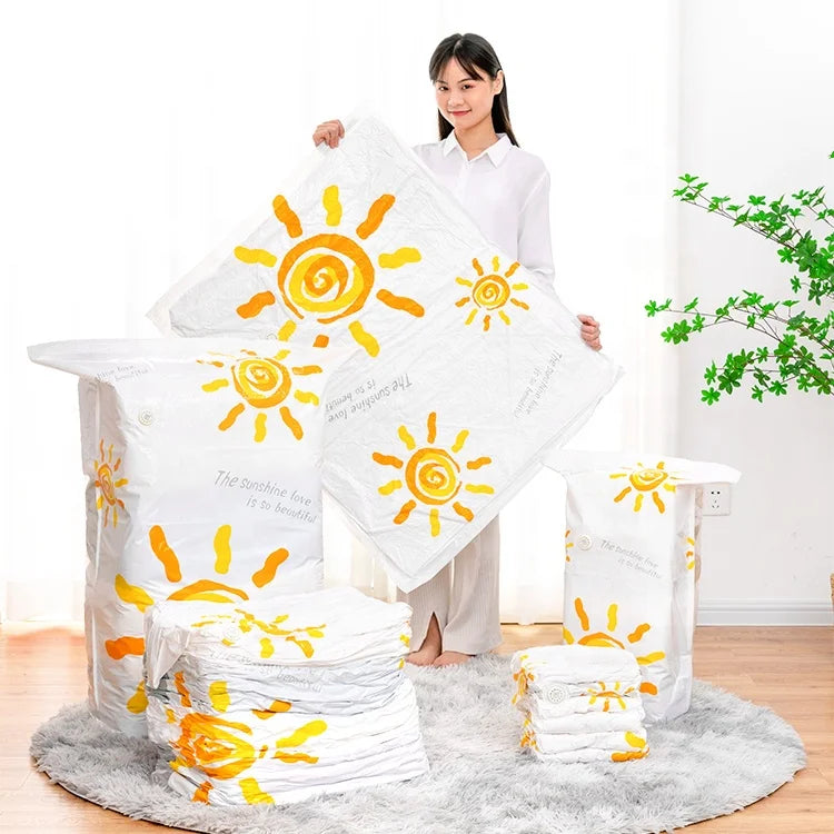 Rectangle Tool-free Multifunction Vacuum Storage Saving PA Material Bags Clothing Organizer Wardrobe Sunflower 6 Pack Combo Set