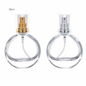 Low Moq Empty Packaging Silver Gold Lid 25 ml clear Transparent Fragrance Oil Perfume Bottle Spray Glass