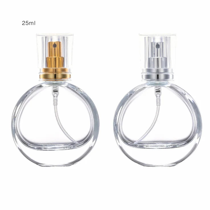 Low Moq Empty Packaging Silver Gold Lid 25 ml clear Transparent Fragrance Oil Perfume Bottle Spray Glass